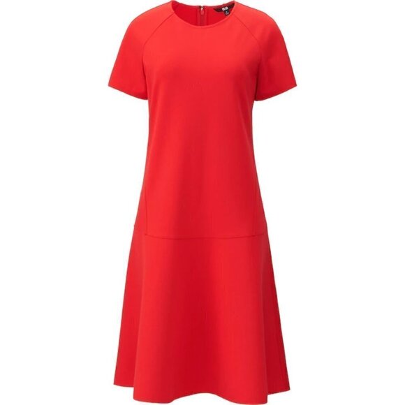 Uniqlo Women's Ponte Flare Cap Sleeve Dress in Red-Orange Size Small Crew Neck - Picture 1 of 6